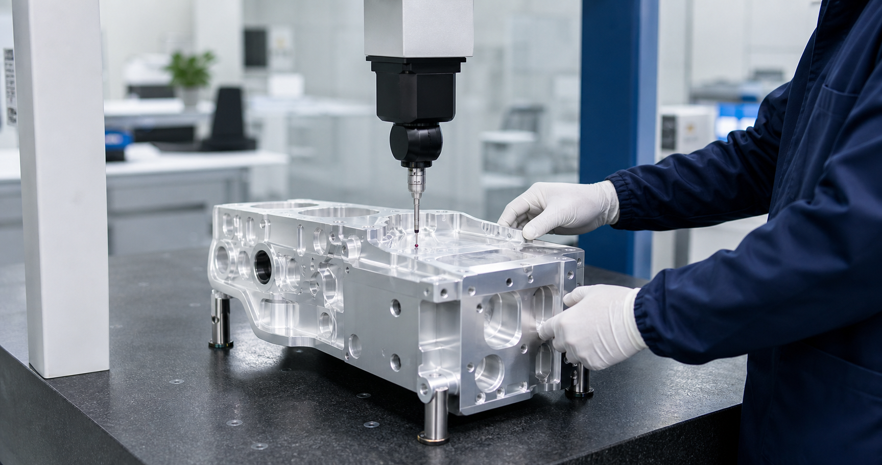 CMM inspection of a precision machined aluminum component